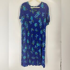 ANNA MAXWELL Hawaiian Blue Floral Maxi Dress pleated front - 20W